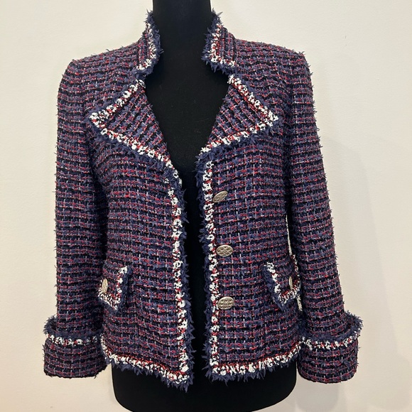 Chanel F/W 2013, Red, Ivory & Navy Tweed Blazer Size FR 34//US Small - Picture 2 of 11